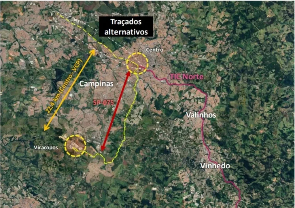 traçado possível do VLT Campinas-Sumaré