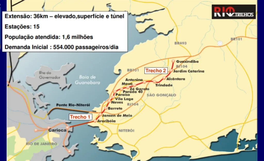 imagem dos planos de 2003 para a linha 3 do Metro Rio-Niteroi